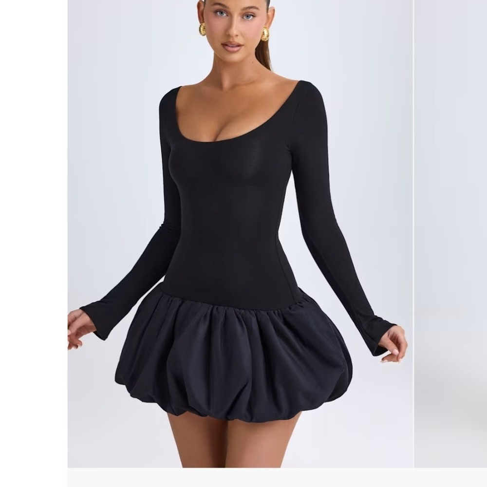Oh Polly Delphi Black Scoop Neck Drop Waist Bubble Hem Mini Dress US 6 NEW
